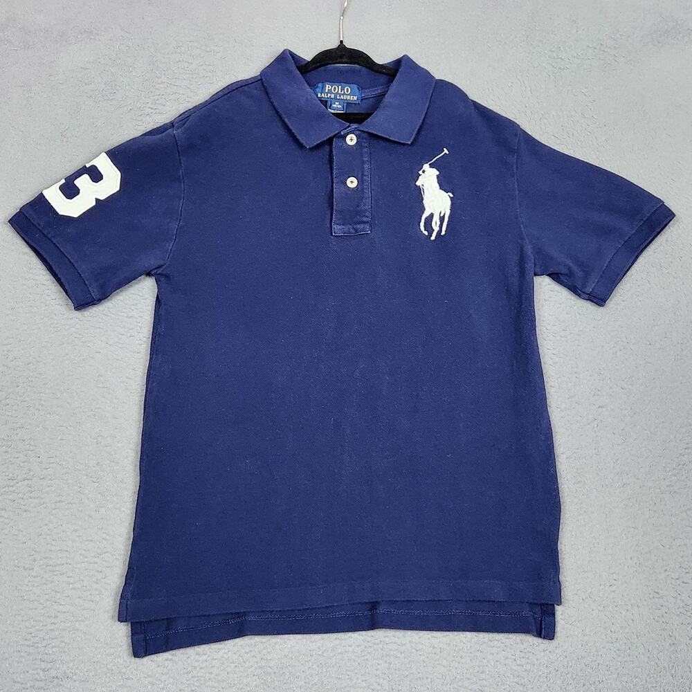 Polo Ralph Lauren Polo Shirt Boys M 10-12 Blue Big Pony 3 Short Sleeve Knit